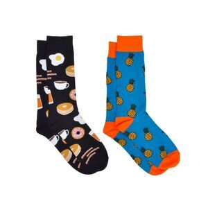 Men's Pineapple Tropical Socks & Breakfast Foods Novelty Dress Socks 2-Pair Set
